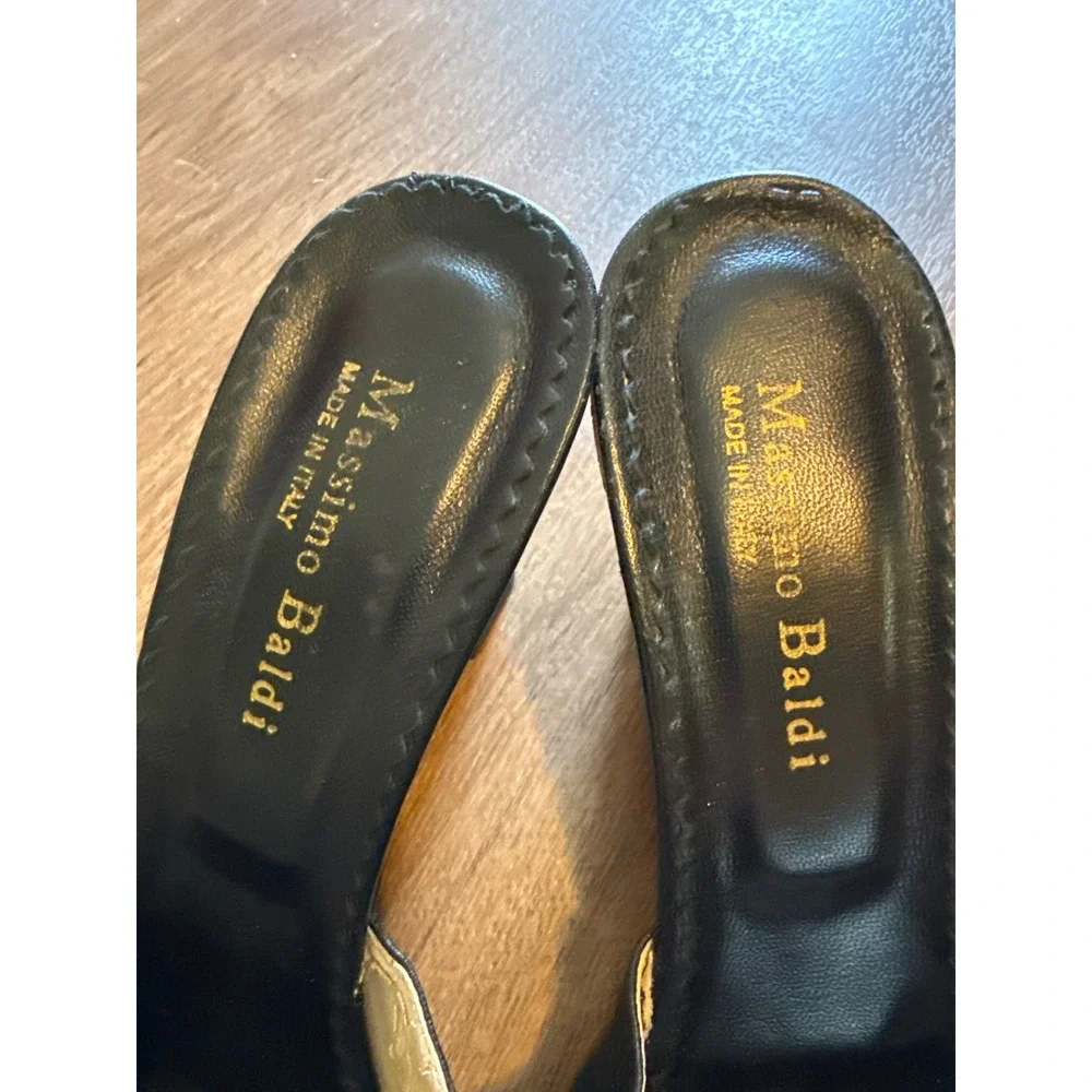 Massimo Baldi Black Leather Bow‎ Cork Wedge Sandals Made in Italy Womens Size 9